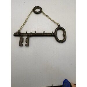 Vintage Brass Key Shaped Wall Hanging Key Holder with 5 Hooks Made in Taiwan